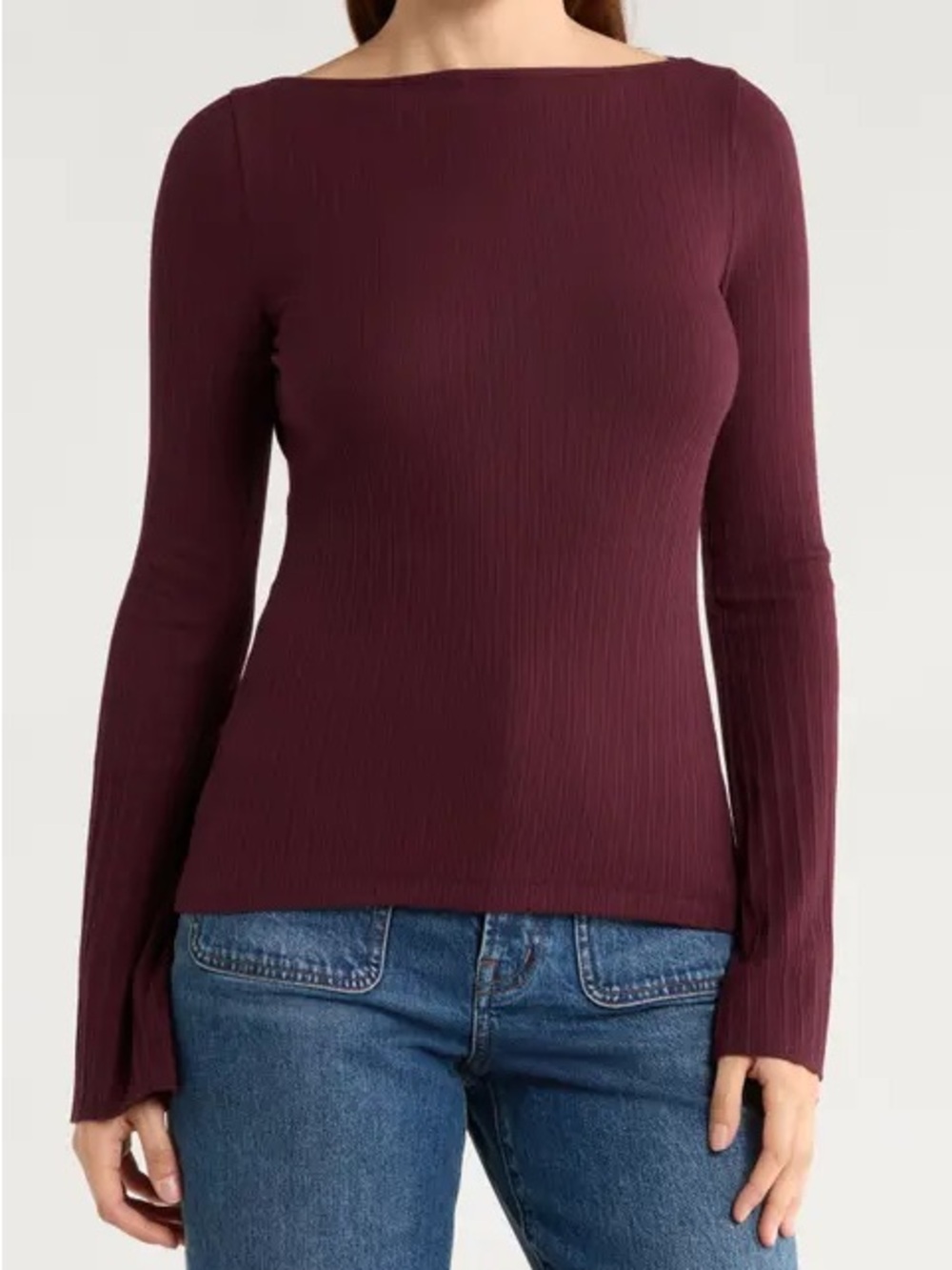 Madewell Ribbed Long-Sleeve Boatneck Top - Medium